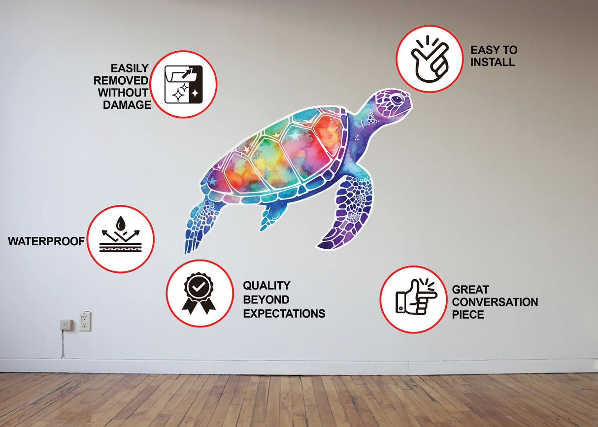 Ocean-inspired sea turtle wall decal displayed as bedroom decor.