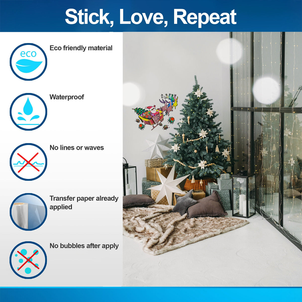 Colorful Humorous Santa in Glasses & Sleigh Wall Decal - Funny Christmas Silhouette Stickers