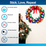 Enchanting Watercolor Christmas Wreath Wall Decal - Red Bow Colorful Ornaments Door Sticker