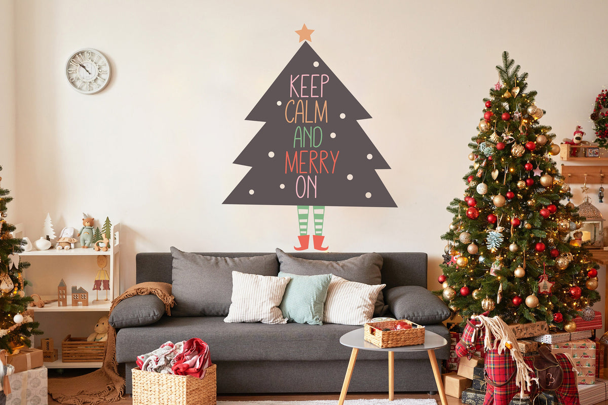 Product gallery view of the Keep Calm and Merry On Christmas tree wall decal.