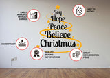 Alternate product view of the Joy Hope Peace Believe Christmas wall decal, layout 1.