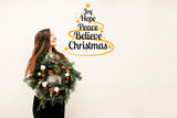 Product presentation view of the Joy Hope Peace Believe Christmas wall decal, layout 1.