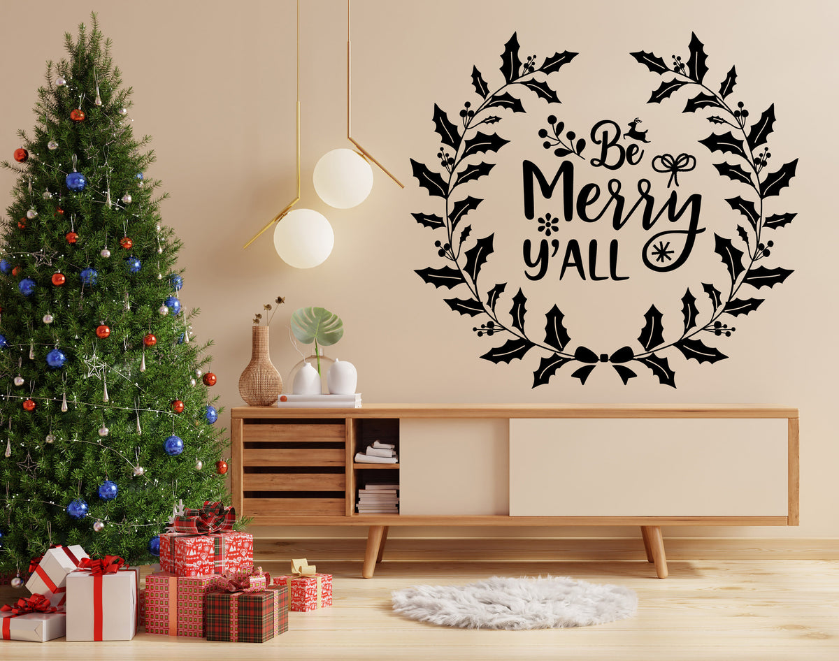 Alternate gallery view of the Be Merry Y'all Christmas wall decal.