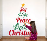 Product gallery view of the Joy Hope Peace Believe Christmas wall decal, layout 2.