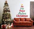 Joy Hope Peace Believe Christmas wall decal, layout 2 shown in a room setting.