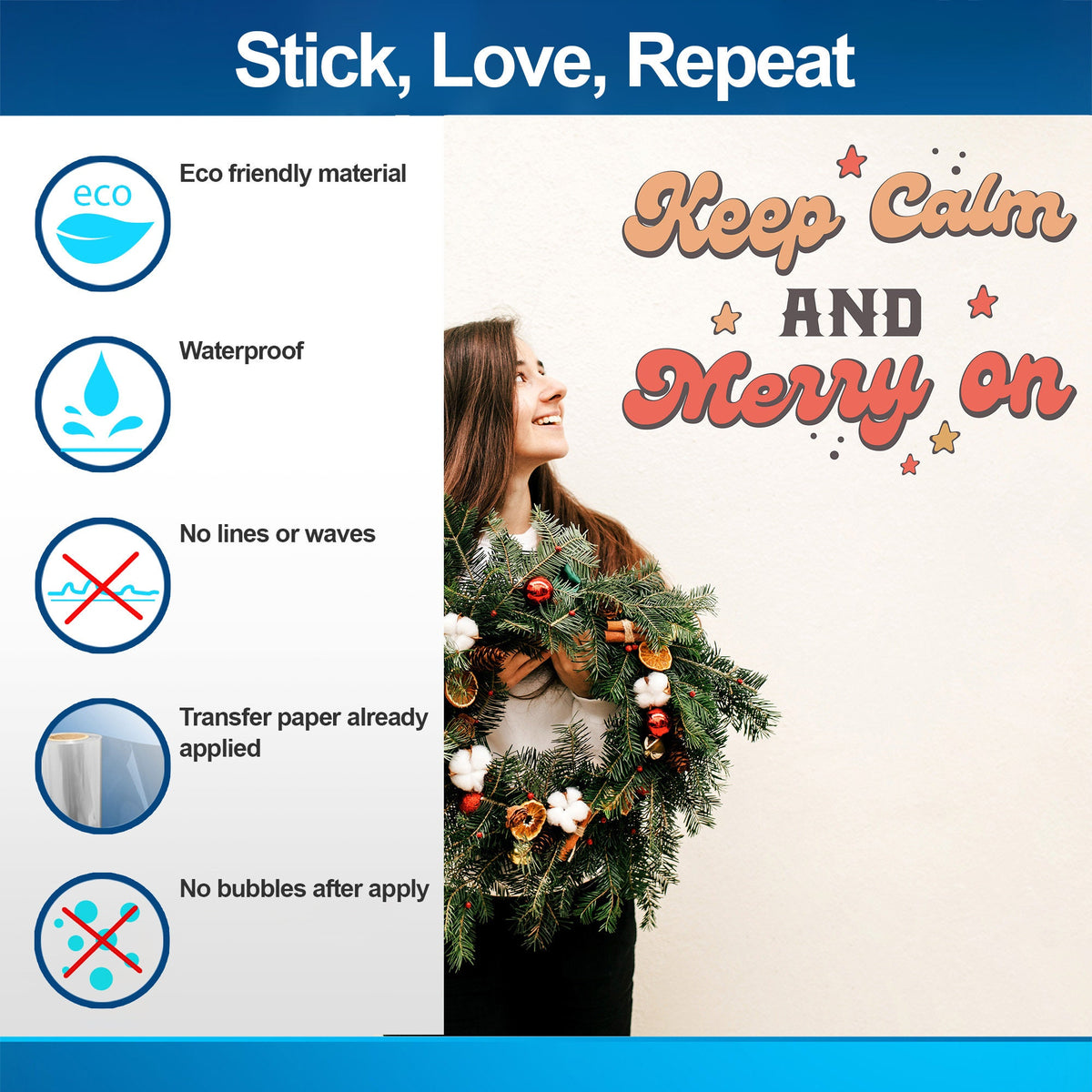 Product gallery view of the Keep Calm and Merry On Christmas wall decal.