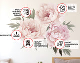 Lush Watercolor Peony Wall Decals - Vibrant Bloom Peel and Stick Adhesives.
