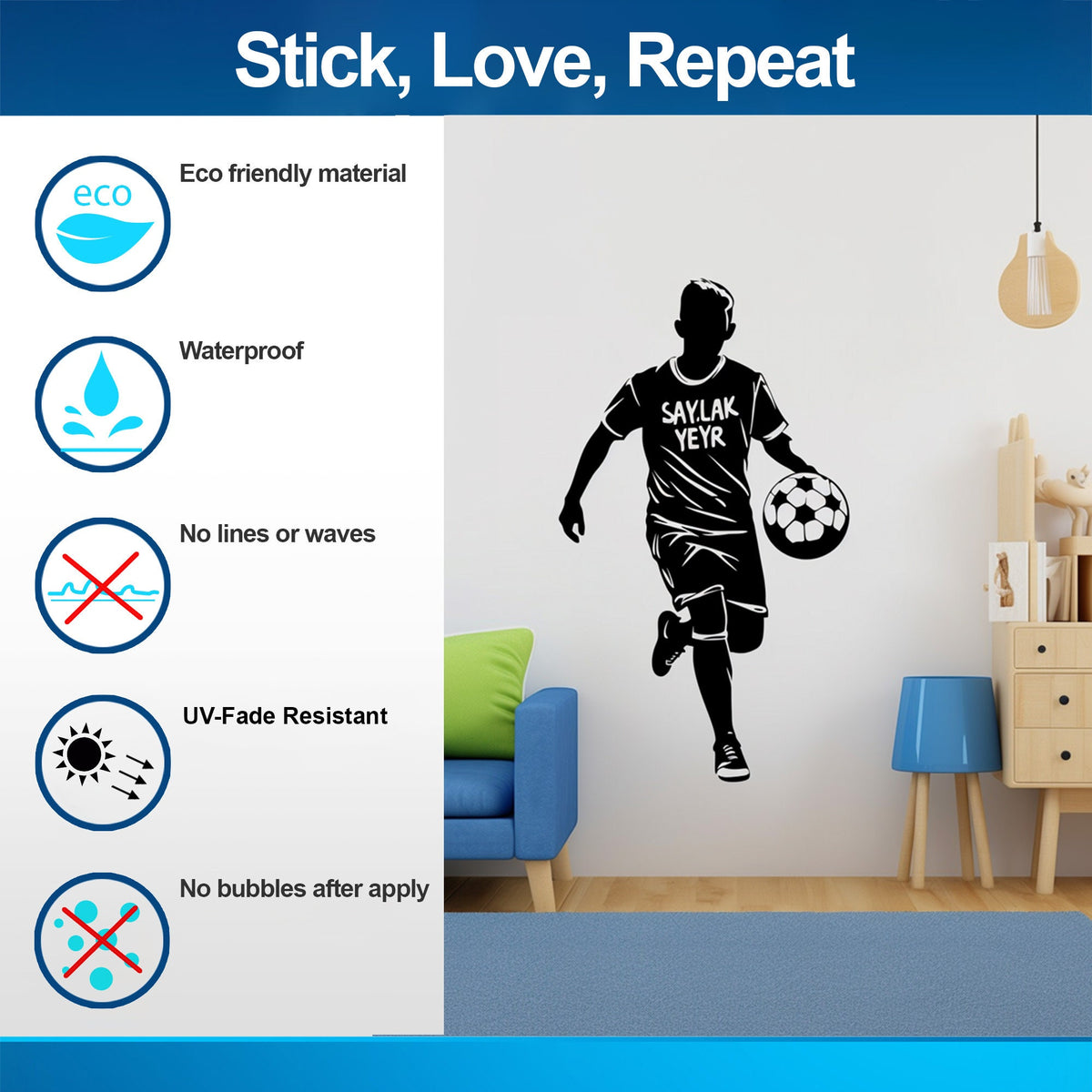 Additional product view of Custom Name Football Player Wall Sticker.