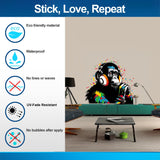 DJ Monkey Wall Decal - Vinyl Art Mural Thinking Gorilla with Headphones.