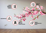 Cherry Blossom Corner Tree Wall Decal - Nursery Vinyl Sticker with Blossoms Pink Flowers Stickers.