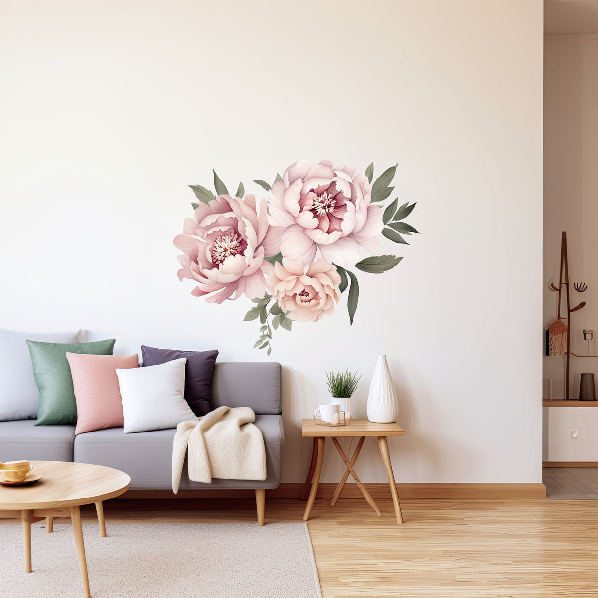 Alternate product presentation of Elegant Peony Flowers Wall Decal.