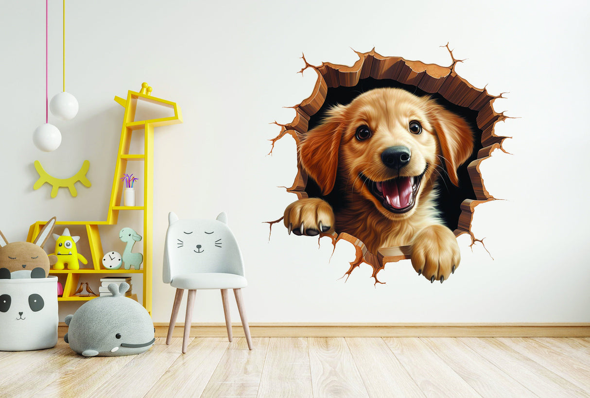 Dog porthole wall mural presentation.