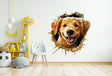 Cute puppy 3D wall decal with broken-wall illusion.