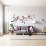 Floral tree branch vinyl wall art for a living room.
