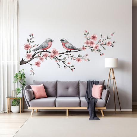 Elegant tree branch with birds wall decal.