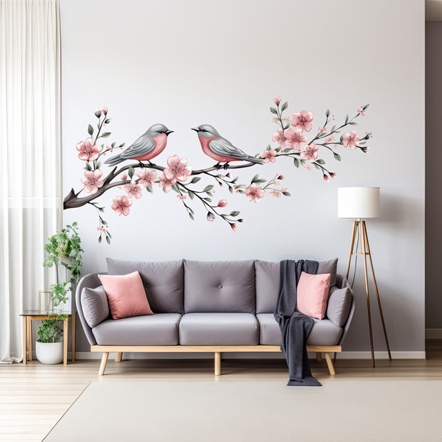 Elegant tree branch with birds wall decal.