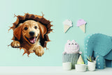 3D Dog Art Wall Sticker - Cracked Illusion Vinyl Decor