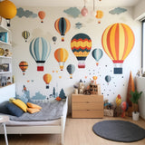 Colorful hot air balloon wall decal set for a children’s room.