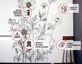 Detailed floral and foliage vinyl wall decal.