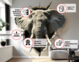 3D Elephant Head Wall Sticker - Realistic Broken Illusion Effect Vinyl Decal.
