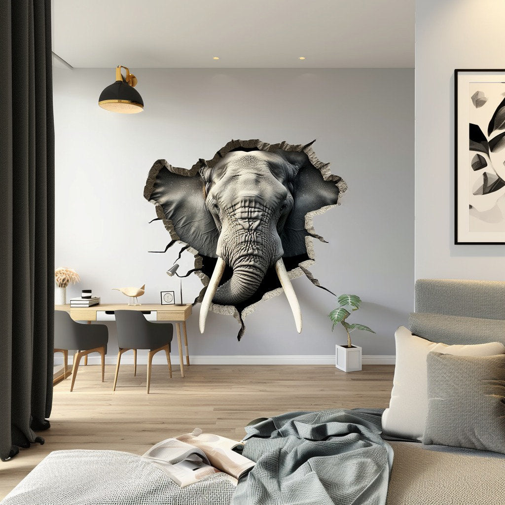 Product gallery view of 3D Elephant Wall Decal.
