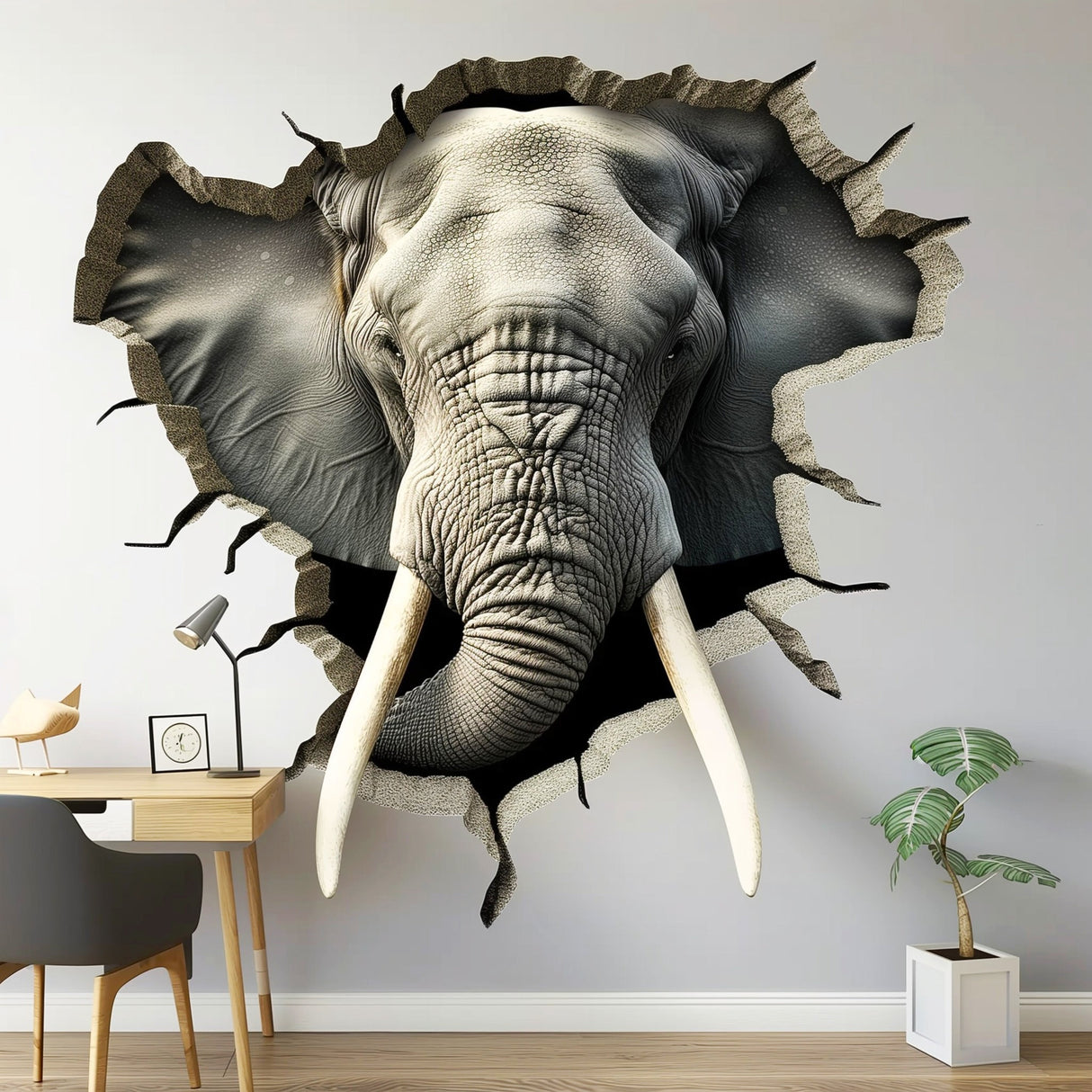 Alternate product view of 3D Elephant Wall Decal.
