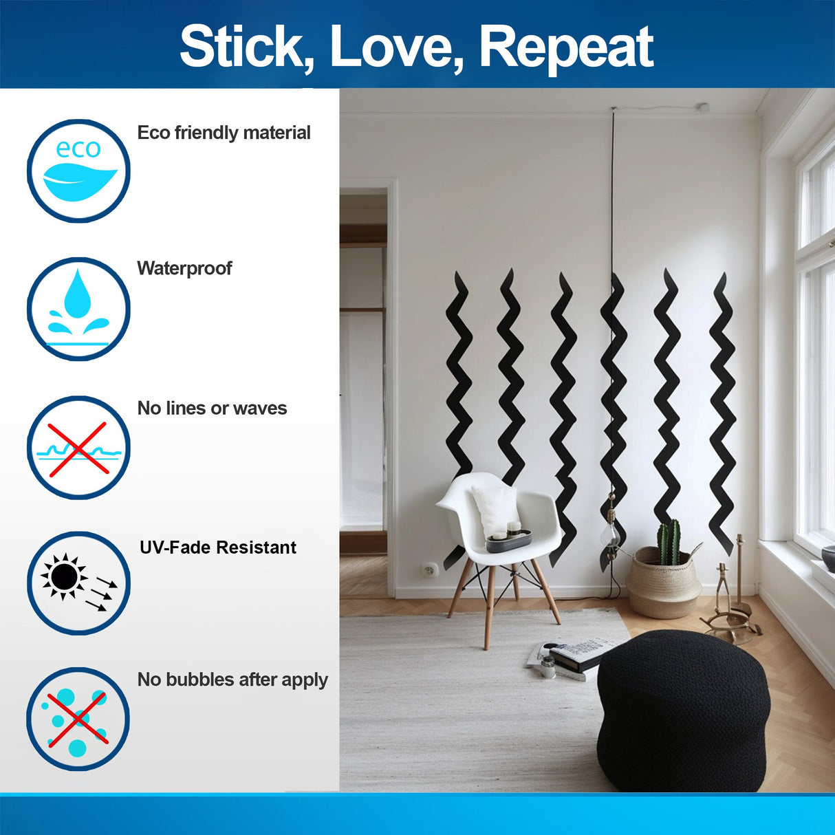 Product gallery view of Modern Black Zigzag Wall Stickers.