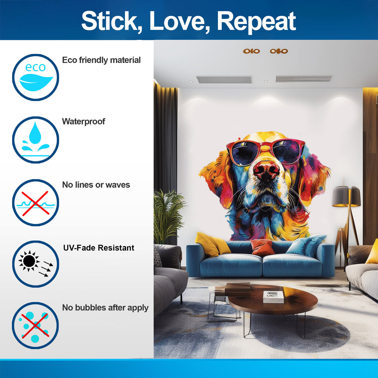 Additional product view of Golden Retriever with Sunglasses Wall Decal.