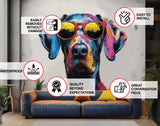 Great Dane with Sunglasses Wall Decal - Vibrant Watercolor Dog Sticker for Dynamic Room Decor.