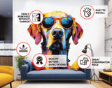 Colorful Watercolor Golden Retriever in Glasses Wall Sticker - Whimsical Toddler Room Dog Art Decal.