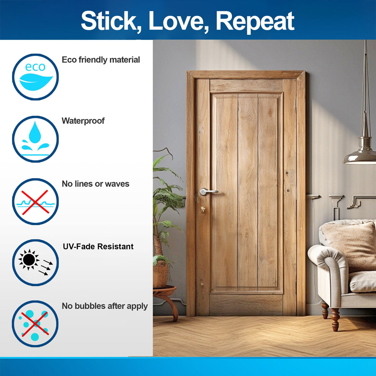 Alternate product view of Rustic Brown Wood Barn Door Wallpaper Sticker.