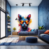 Alternate product view of Colorful Watercolor Cat in Glasses Wall Decal.