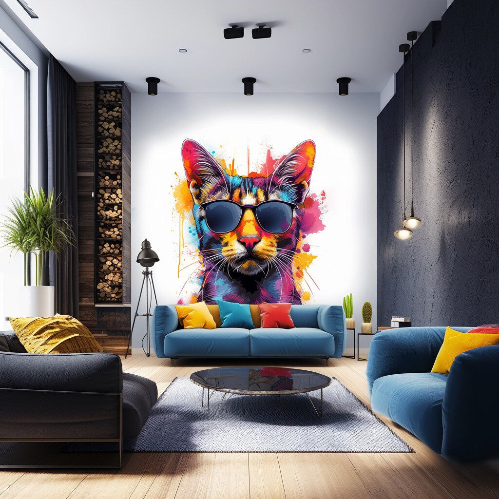 Product gallery view of Watercolor Cat with Sunglasses Wall Decal.