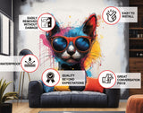 Chic Cat in Sunglasses Wall Sticker - Lively Watercolor Feline Kitten Decal for Home Decor.