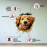 Puppy cracked-wall vinyl sticker.