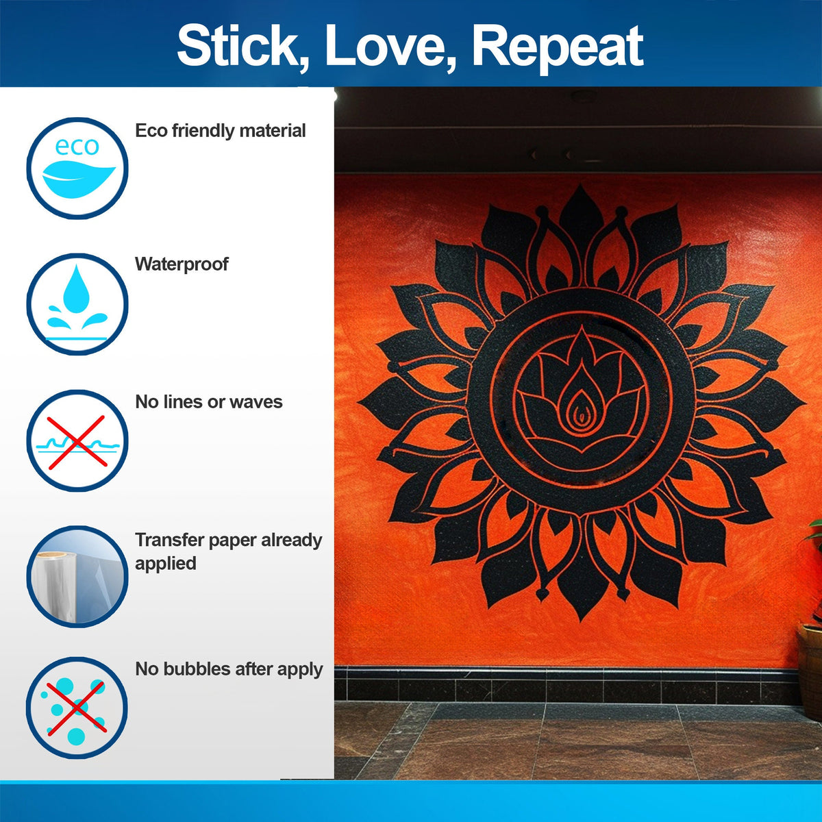Additional product view of Large Boho Mandala Wall Art Sticker.