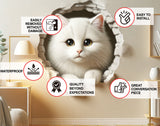 White kitten broken-wall vinyl sticker.
