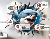 Great white shark broken-wall vinyl sticker.