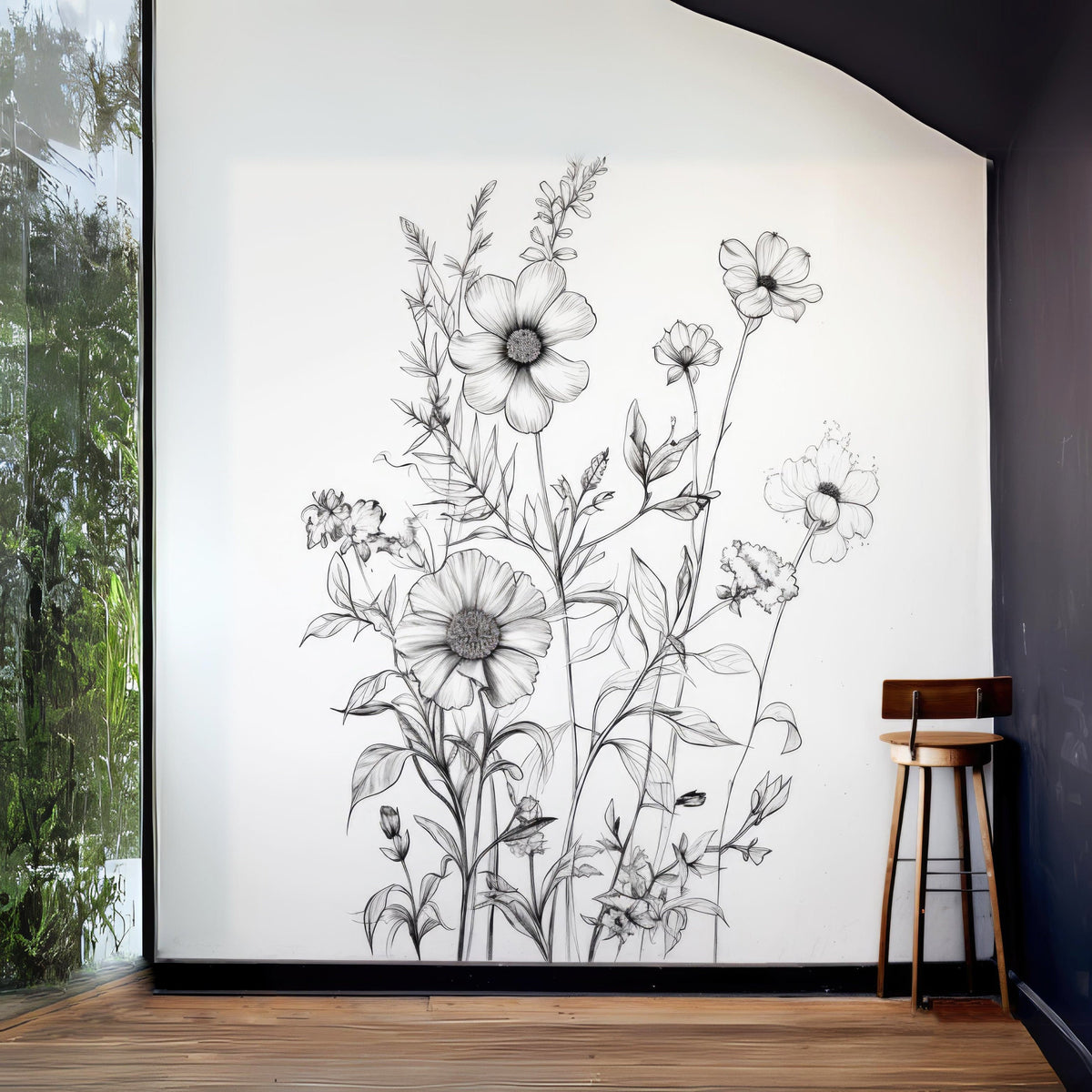 Elegant monochrome botanical illustration wall sticker.