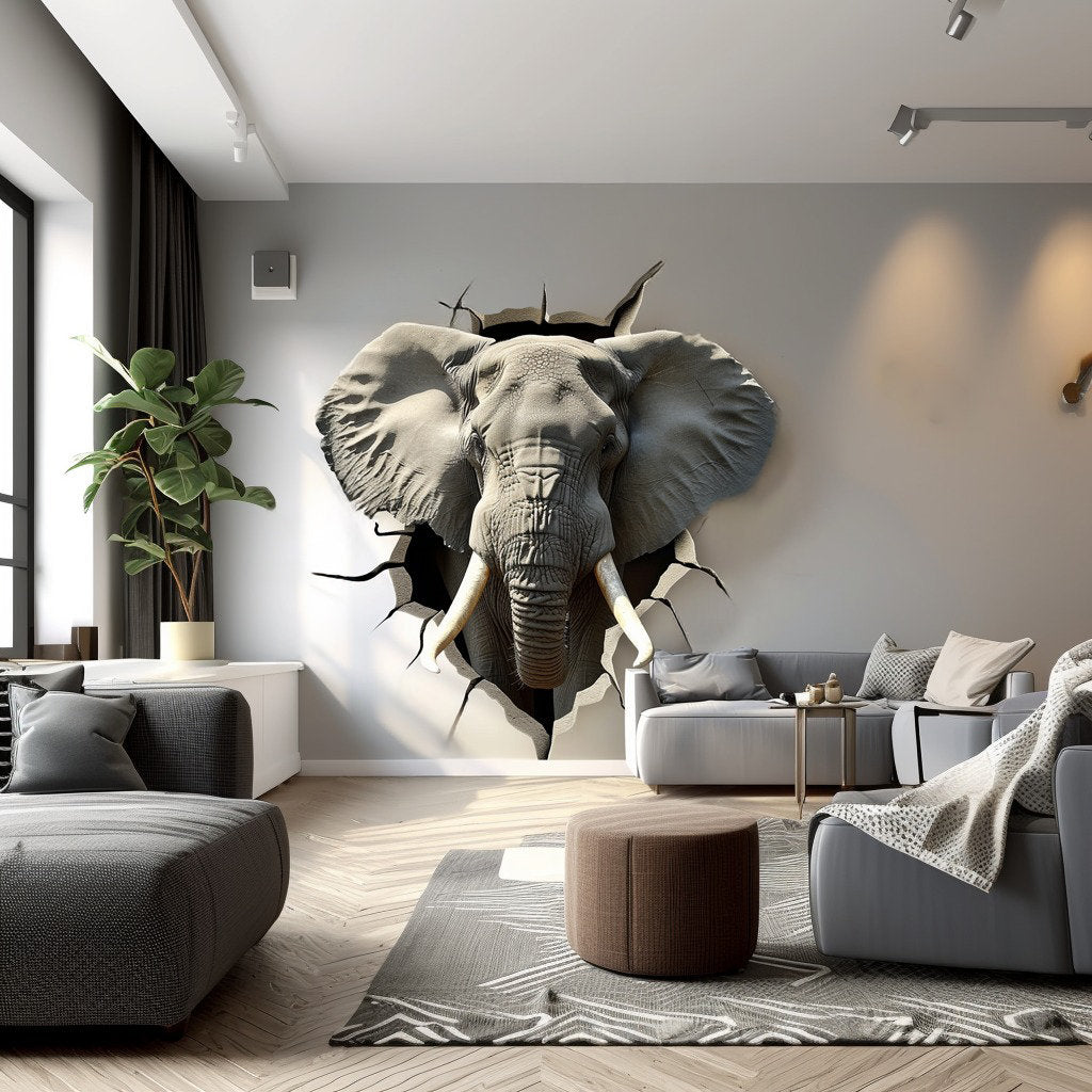 Product gallery view of 3D Elephant Head Wall Sticker.