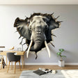 3D Elephant Wall Decal - Realistic Broken Hole Illusion Vinyl Sticker