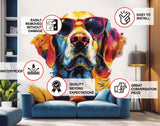 Golden Retriever with Sunglasses Wall Decal - Expressive Watercolor Dog Sticker for Vibrant Room Decor.