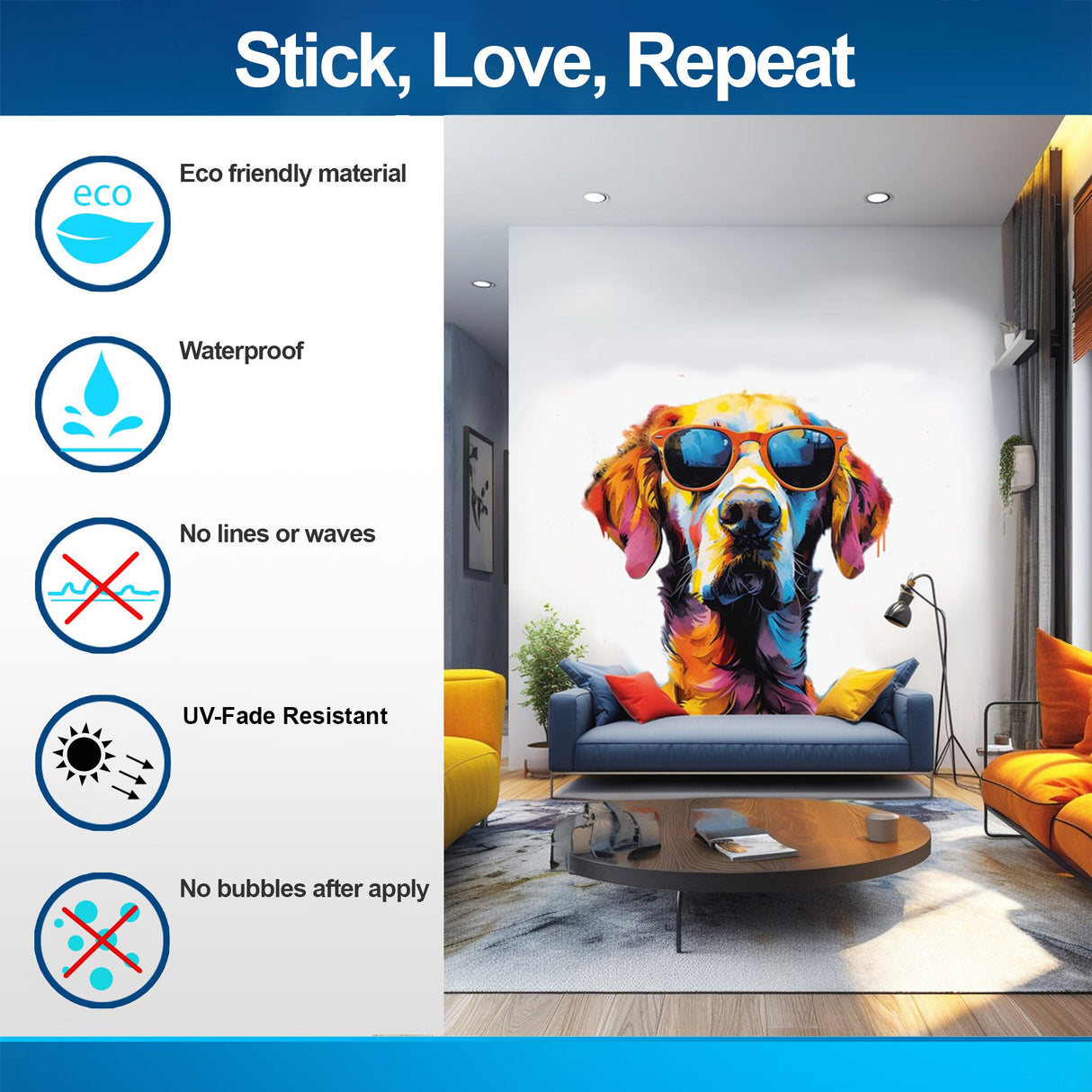 Additional product view of Colorful Watercolor Golden Retriever in Glasses Wall Sticker.