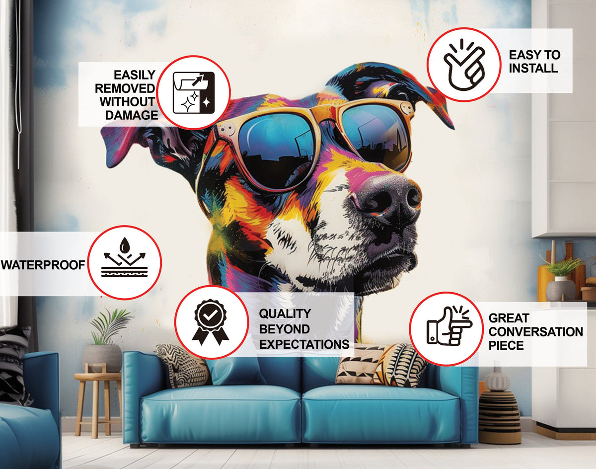 Border Collie in Glasses Wall Sticker - Playful Watercolor Dog Decor Decal.