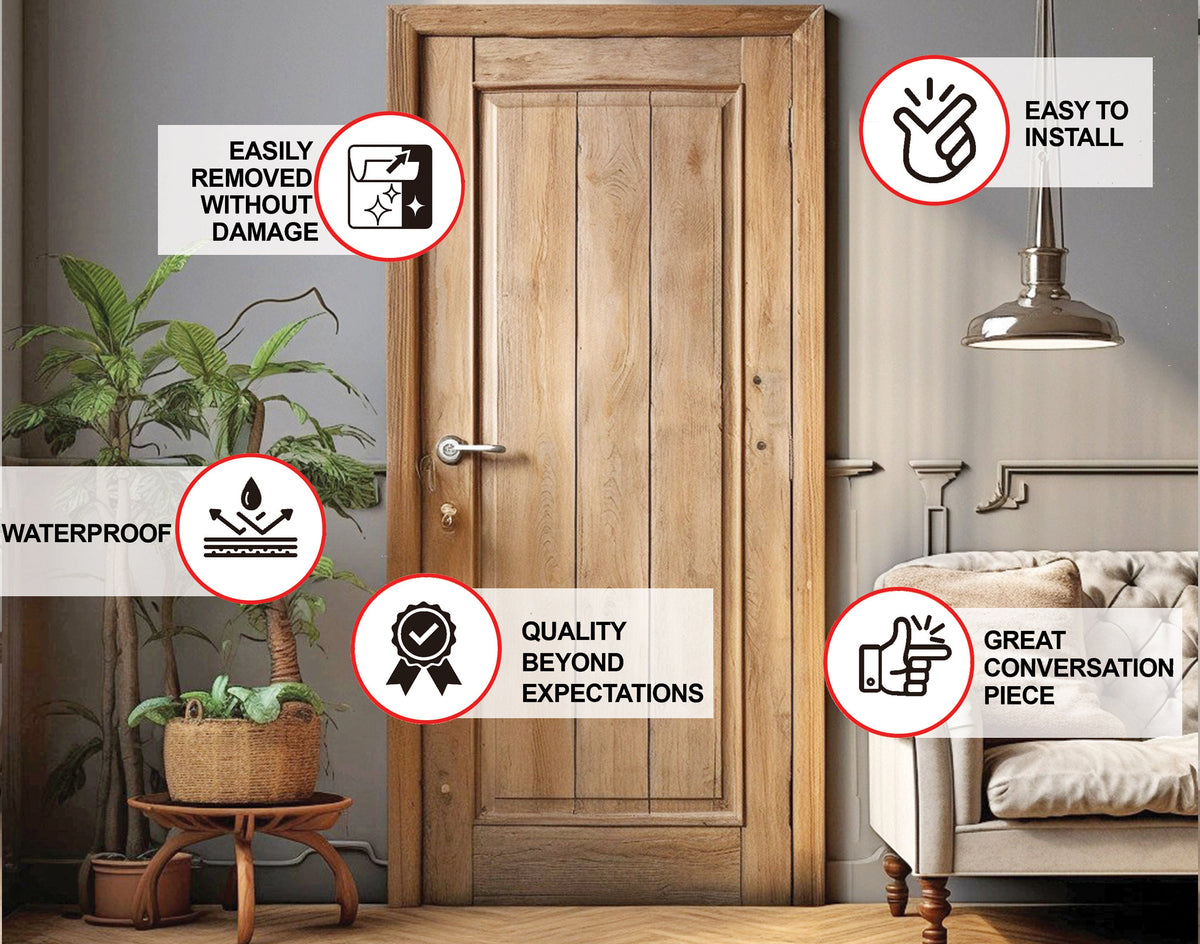 Rustic Brown Wood Barn Door Wallpaper Sticker - DIY Peel and Stick Wooden Door Cover Decal.
