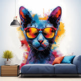Product gallery view of Colorful Watercolor Cat in Glasses Wall Decal.