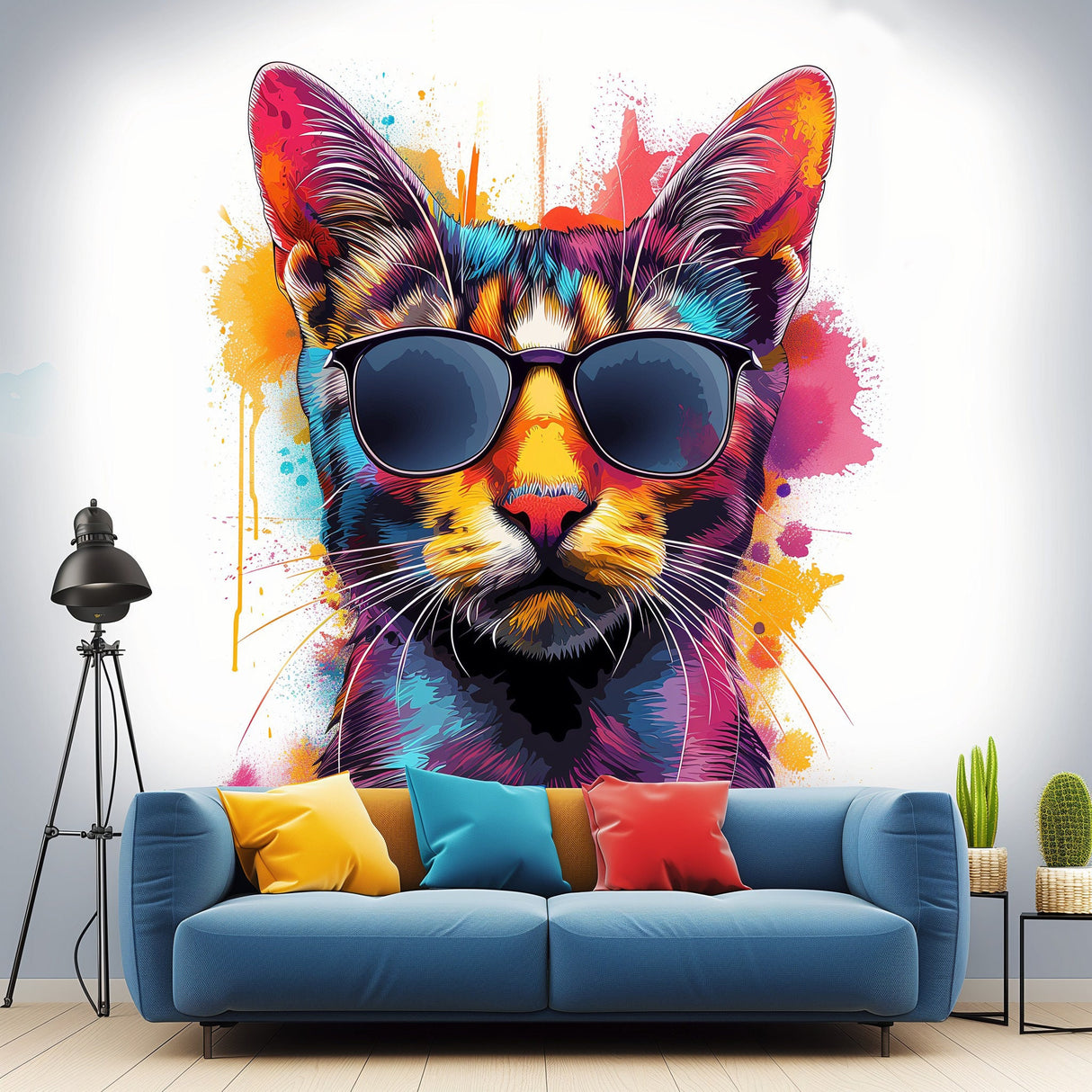 Alternate product view of Watercolor Cat with Sunglasses Wall Decal.
