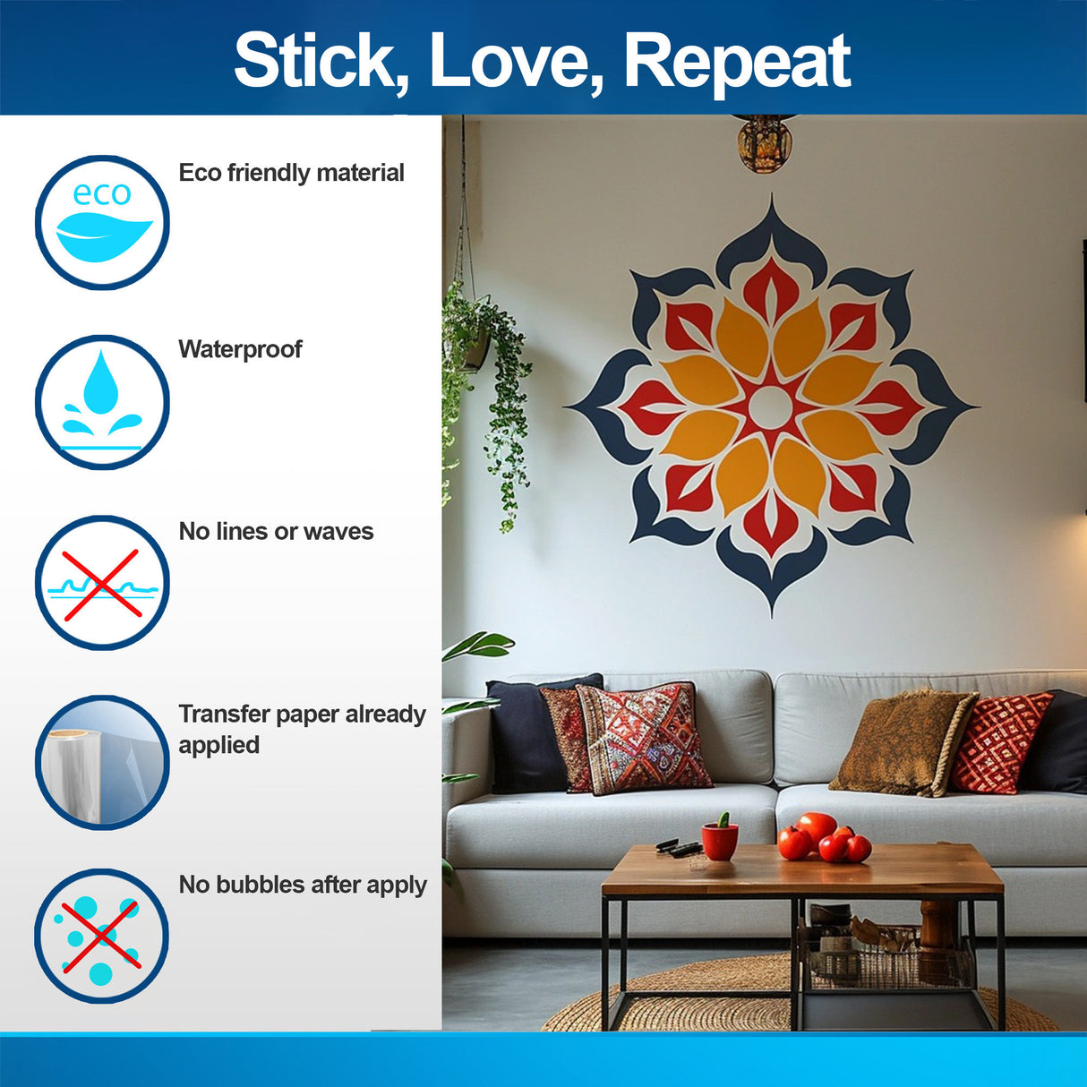 Additional product view of Vibrant Mandala Wall Sticker.