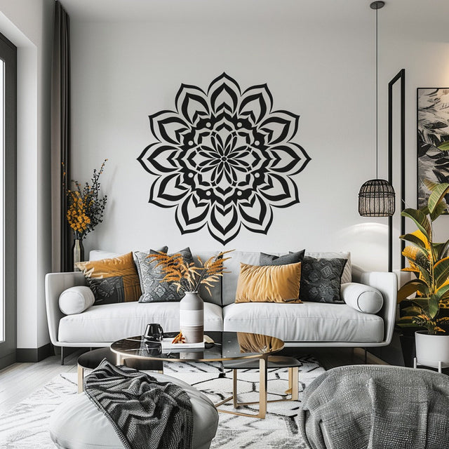 Mandala Wall Sticker for Meditation and Yoga Spaces displayed in a room setting.