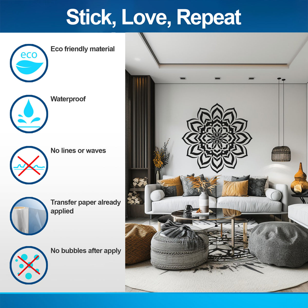 Additional product detail of Mandala Wall Sticker for Meditation and Yoga Spaces.